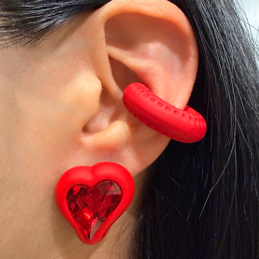 Giant red heart studs